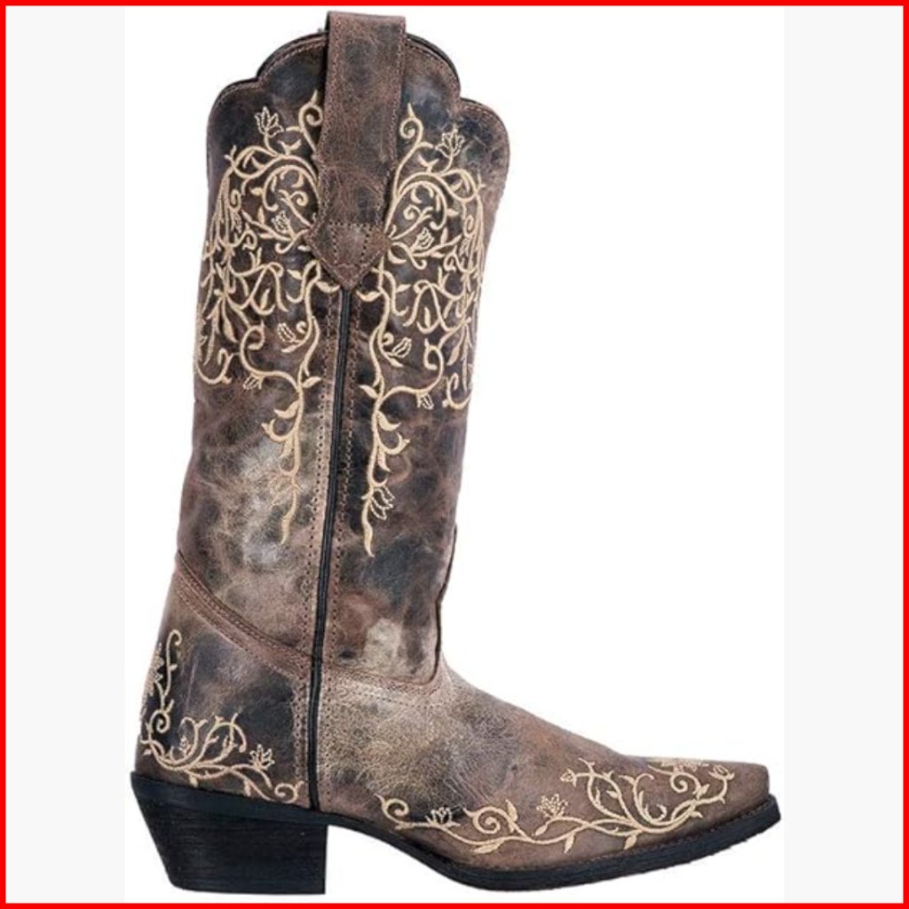 Leather Western Boots With Cushion Insole, Snip Toe, Mid-Calf Height